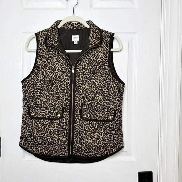 J. CREW FACTORY Leopard Printed Puffer Vest Preppy Animal Print‎ Quilted Small - Picture 2 of 6